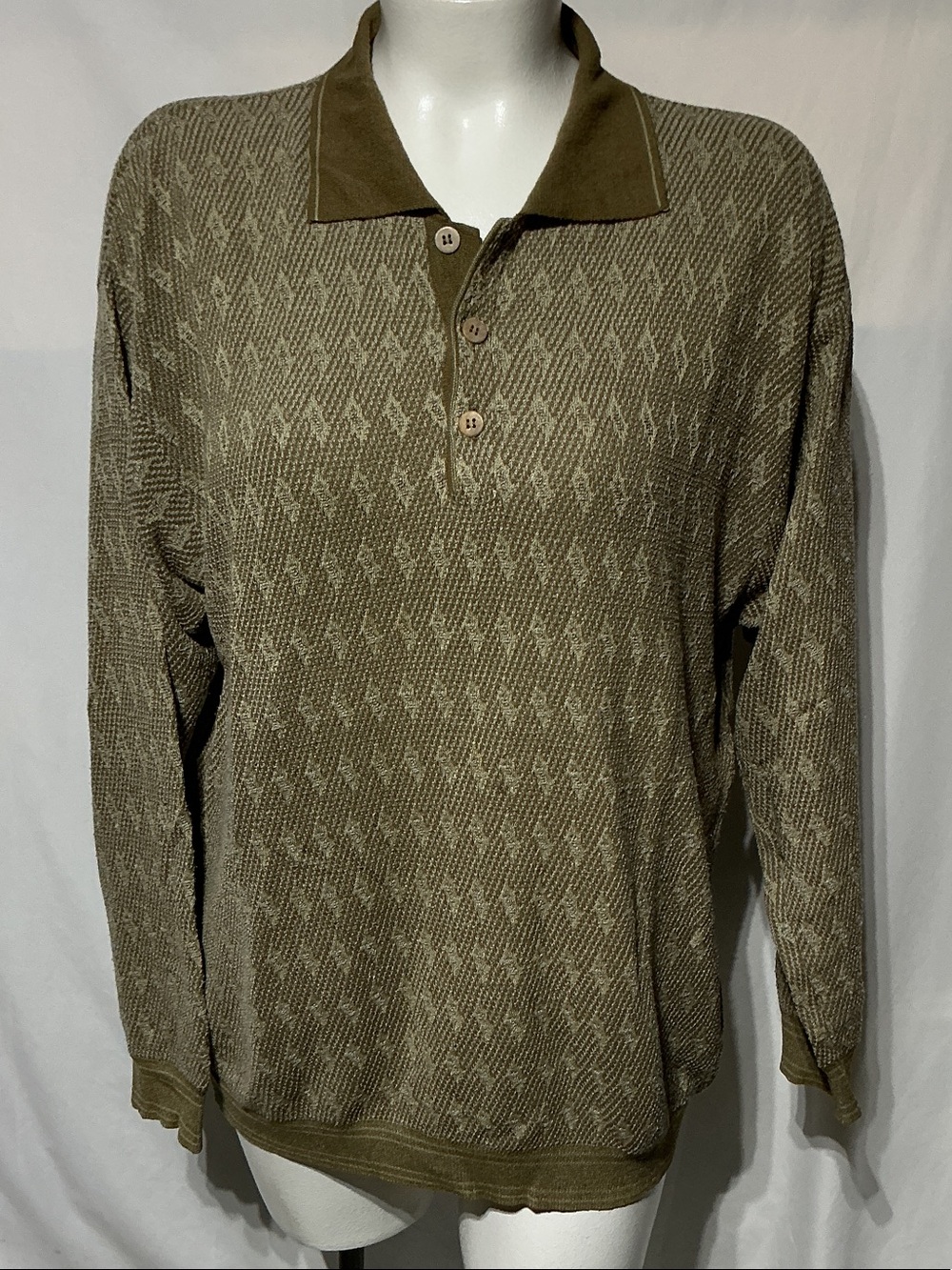 Ermenegildo Zegna Olive Knit 1/4 Button Long-Sleeve Polo Sz XXL